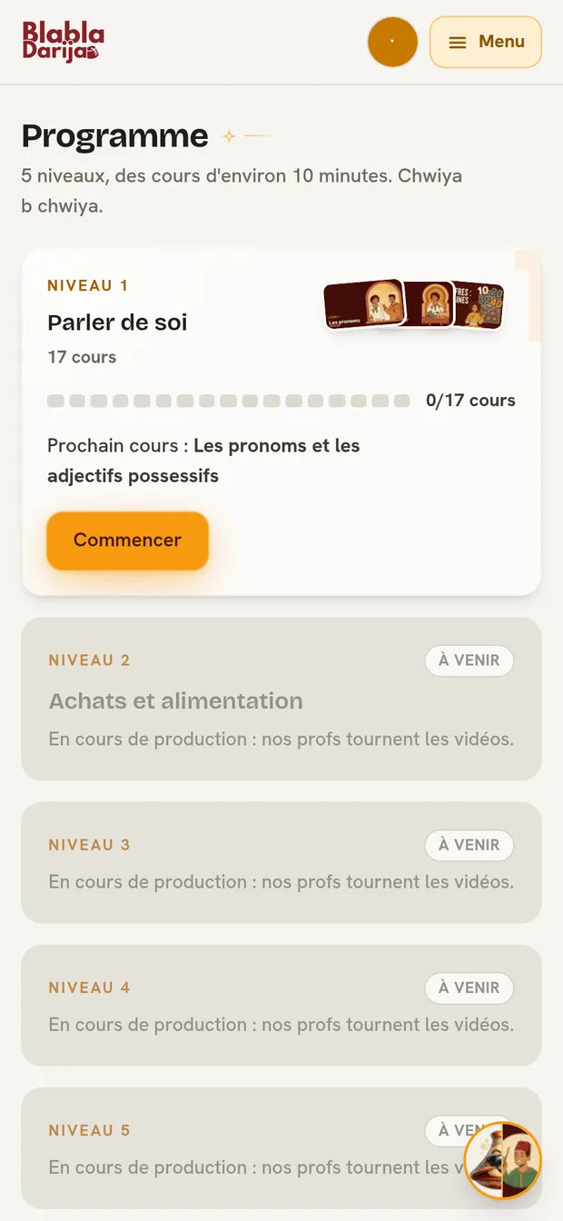 Le parcours de cours, sur téléphone
