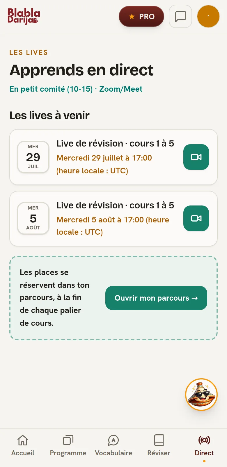Écran Direct : les prochains lives de révision avec leurs dates et la réservation